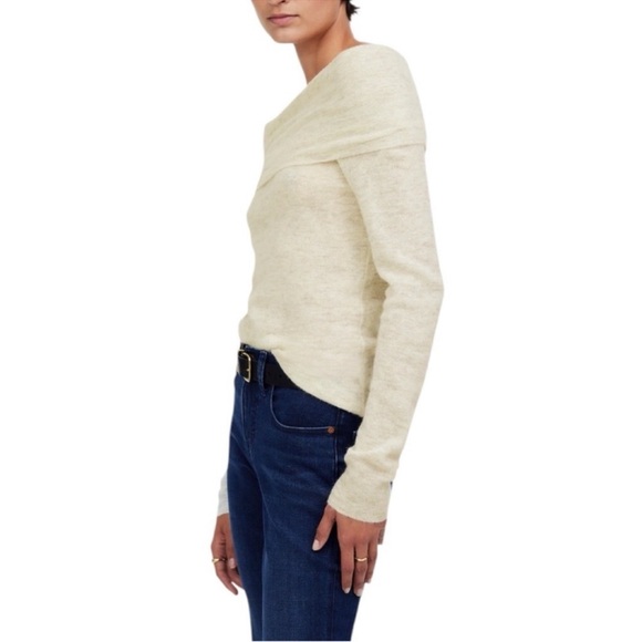 Madewell Alpaca-Blend Off-Shoulder Sweater in Heather Alabaster - Picture 3 of 8